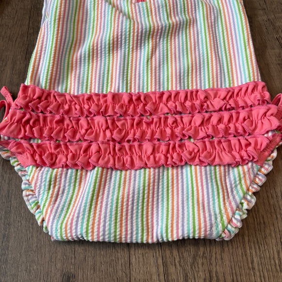 Rufflebutts Rainbow Seersucker Rashguard Swimsuit One-Piece Baby Girl 12-18M - Picture 8 of 10